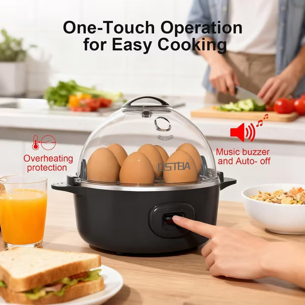 OSTBA 7-Egg Electric Cooker with Musical Buzzer & Overheat Protection, Rapid Boiler for Hard, Soft & Medium Eggs, Black