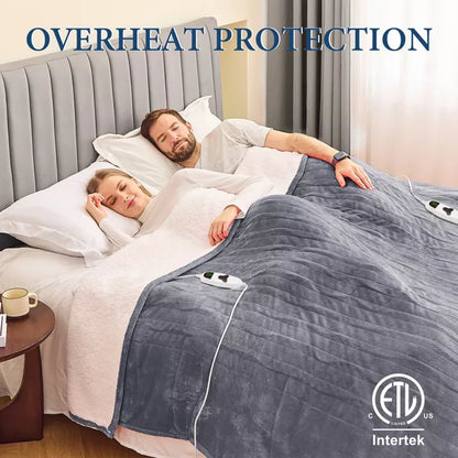 Inhand Heated Blanket Dual Control Electric Heating Blanket Auto-Off 10 Heat Level Over-Heat Protection Flannel ETL Certified