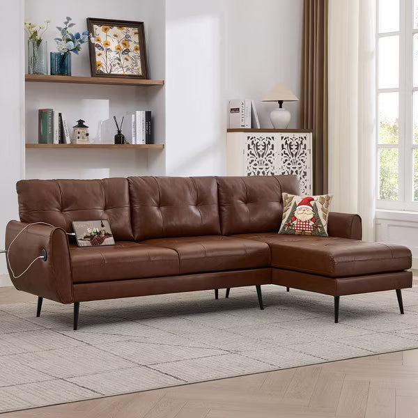 TYBOATLE L-Shaped Sectional Sofa with Chaise, Brown Fabric Cloud Couch