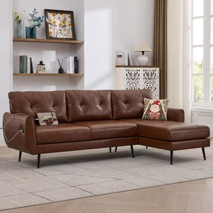 TYBOATLE L-Shaped Sectional Sofa with Chaise, Brown Fabric Cloud Couch