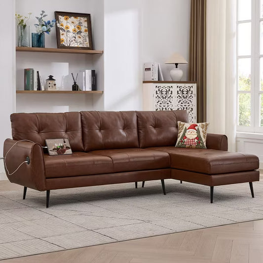 TYBOATLE L-Shaped Sectional Sofa with Chaise, Brown Fabric Cloud Couch