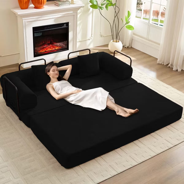 Mjkone Convertible Pull Out Sleeper Sofa Bed with Pillows&Movable armrest,Folding Mattress Couch, Removable Washable Floor Sofa