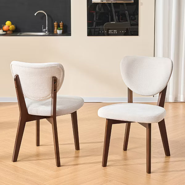 KERDOM Dining Chairs Set of 2, Modern Upholstered Wood, Armless Wide Seat Cushion, Padded Backrest, Beige