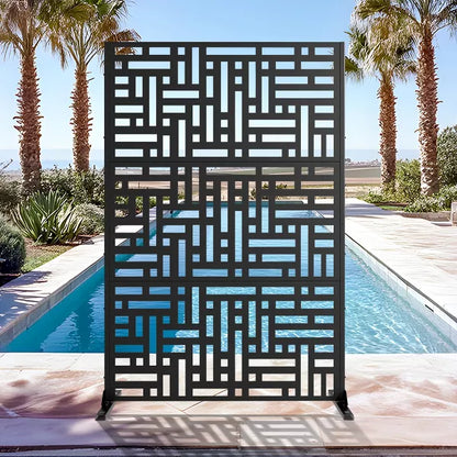 Wooakway 72"H 47"W 16"D Metal Outdoor Privacy Screen Freestanding Patio Decorative Screens