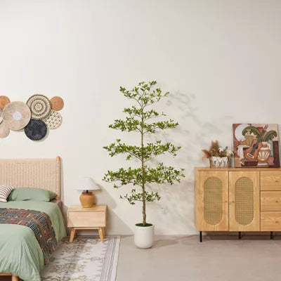 Dr.Planzen Artificial Shady Lady Tree with Layered Leaves, Faux Black Olive Tree in White Planter, Indoor Tree Decor for Home Office Living Room