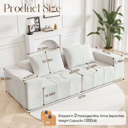 Modern 107" Oversized Sectional Sofa Couch with Pillows for Living Room, White