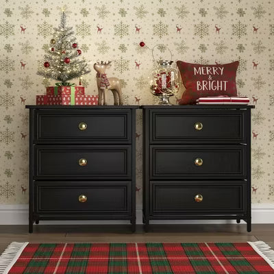 Resenkos 3-Drawer Wood Rectangle Nightstand Set of 2 Bedside Table Living Room Small Dresser, 20" Tall, Black