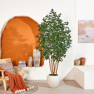 Dr.Planzen 8FT Artificial Olive Tree with Natural Wood Trunk and Planter, Faux Potted Tree with Lifelike Leaves, Large Fake Plant for Indoor Decor