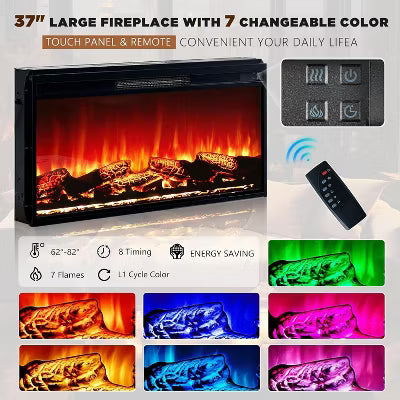 AMERLIFE 68" Farmhouse Fireplace TV Stand with 7 Color Electric Fireplace, Solid Wood Media Entertainment Center for 78" TVs, White and Brown