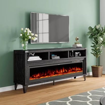 Amerlife 65" TV Stand with 60" Glass Electric Fireplace