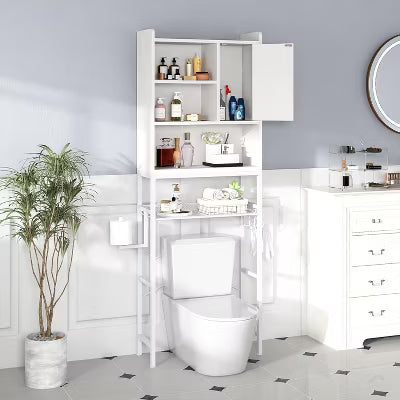 Hooseng Over The Toilet Storage, 3 Tier Bathroom Organizer Shelf, 23.6''W Bathroom Storage Organizer with Door, Toilet Rack