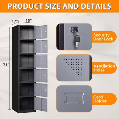 Mlezan 71" Metal Locker: Steel Storage for Bedroom, Gym, School, Office, or Garage.Ideal for Employee or Personal Use.