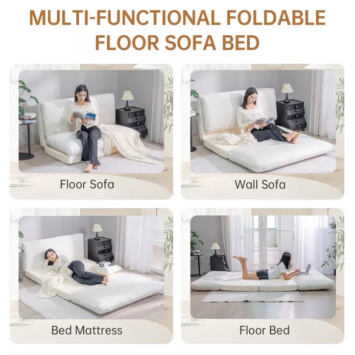 Hooseng Bean Bag Bed, Folding Sofa Bed for Adults with Washable Velvet Cover, 4 in 1 Convertible Floor Sofa Couch for Living Room Bedroom