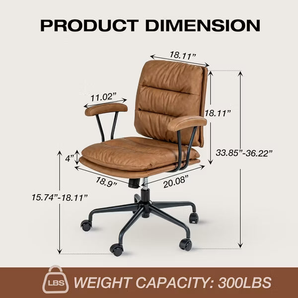 SUGOLD Modern Office Chair Mid-Back PU Leather Desk Chair with Comfy Arms and Lumbar Support for Small Spaces
