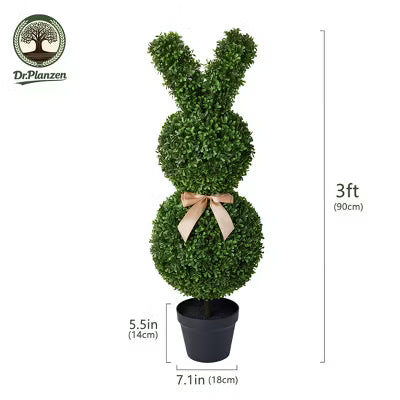 3ft Artificial Bunny Topiary Trees, UV-Resistant Faux Arbutus Leaf Plants, Indoor Outdoor Easter Gift Decor for Front Porch Entryway Set of 2