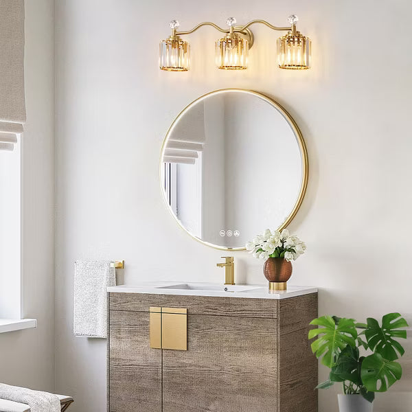 POWLIG Transitional Vanity Light - Dimmable Modern Bathroom Fixture with Crystal Shades