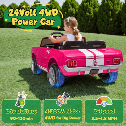 Joyracer Shelby 4WD 24 Volt Ride on Toys Cars for Kids, 2 Seats Electric Car with Remote Control, LED Lights, Music, Horn, Bluetooth, USB, Kids Gift
