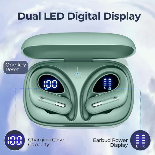 OFNEX Wireless Earbuds Bluetooth 5.3 Headphones 90 Hrs Playtime Ear buds with Wireless Charging Case Power Display Over-ear Earphones