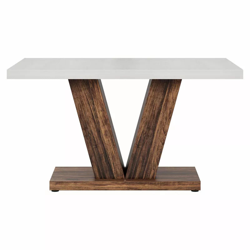 Lirago 47.24"L x 31.5"W Farmhouse Dining Table - Rustic White & Oak Engineered Wood Rectangular Table with Pedestal Base, Seats 4-6