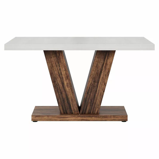 Lirago 47.24"L x 31.5"W Farmhouse Dining Table - Rustic White & Oak Engineered Wood Rectangular Table with Pedestal Base, Seats 4-6