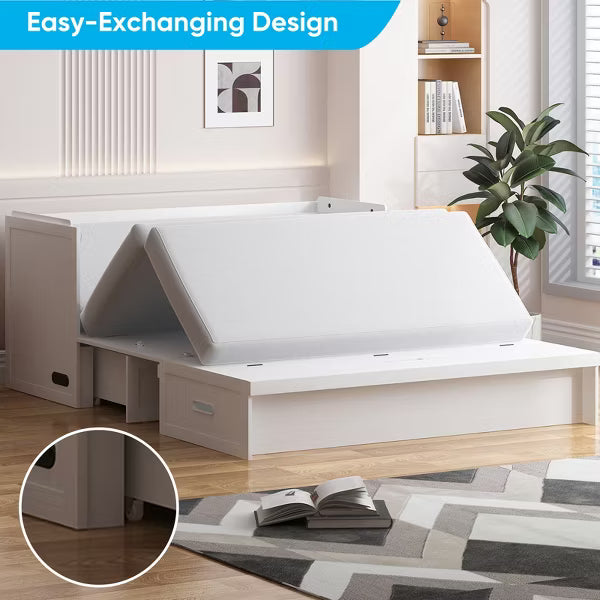 Mjkone Queen Size Murphy Bed with Charging Station & Storage Drawer,Space-Saving Design,Optional Mattress