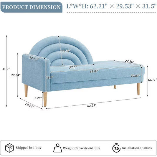 Rainbow Backrest Chaise Lounge  Linen Fabric, 660LBS Capacity, Under-Seat Storage, Easy Assembly & 1-Year Warranty, Multiple Colors for Small Spaces