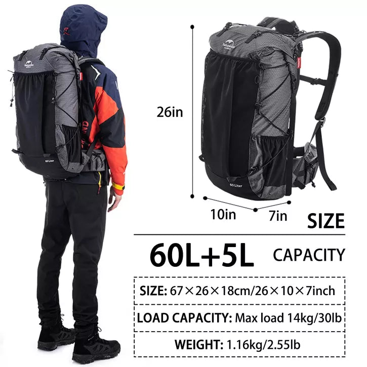 Naturehike 45L/65L Hiking Backpack – Waterproof, Lightweight Mountain Bag with Rain Cover & Shoe Compartment for Camping & Travel