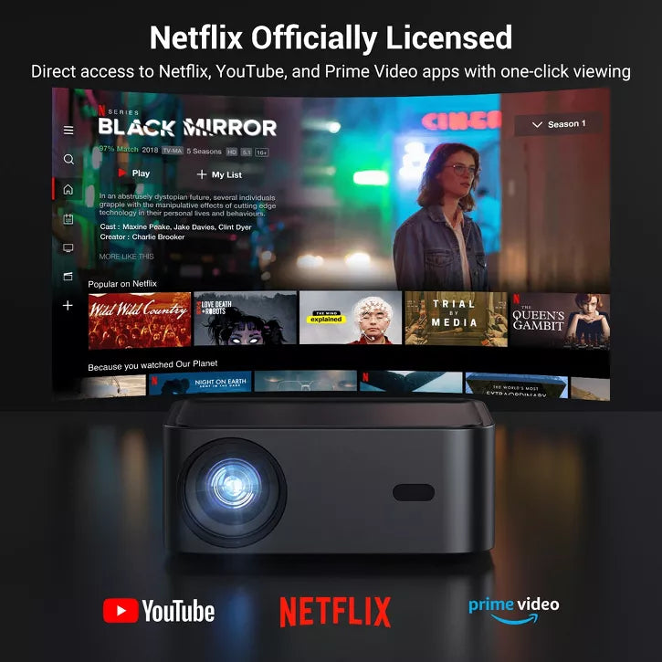Netflix 1500 ANSI Smart Projector, HAPPRUN 4K Projector with Wifi and Bluetooth, DoIby Audio,Native1080P,Movie Projector