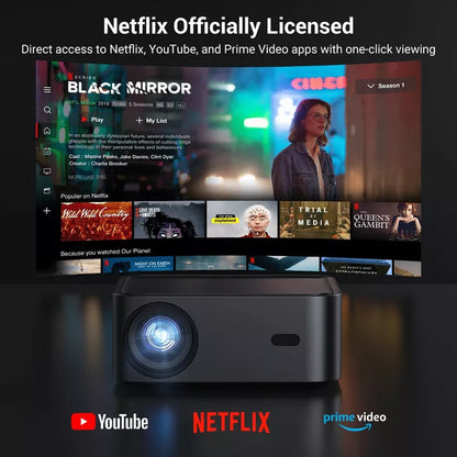 Netflix 1500 ANSI Smart Projector, HAPPRUN 4K Projector with Wifi and Bluetooth, DoIby Audio,Native1080P,Movie Projector