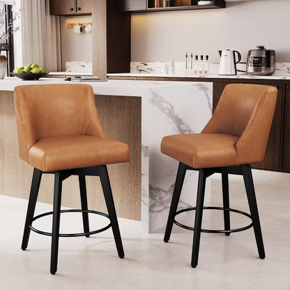 Dyonery 26" Swivel Counter Height Bar Stools with Backrests, Upholstered Seats & Wood Legs for Kitchen Island