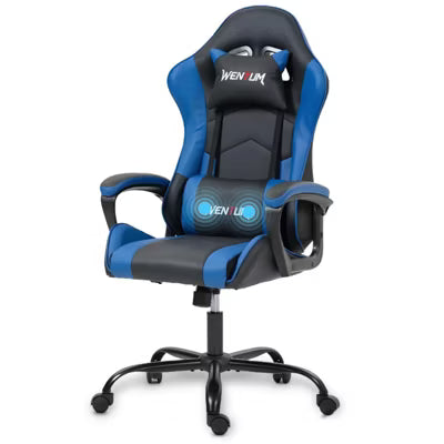 Bosmiller Ergonomic Gaming Chair Racing Style Office Chair, Computer Desk Chair, Swivel PU Leather PC Gamer Chair, Blue