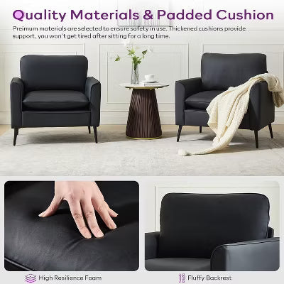 TYBOATLE Dark Gray Leather Accent Chair, Cozy Mid-Century Armchair for Living Room, Lobby, Office