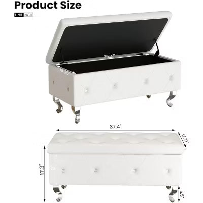 Hooseng End of Bed Storage Bench Safety, PU Storage Bench with Button Tufted, Storage Ottoman Bench with Flipping Lid and Storage