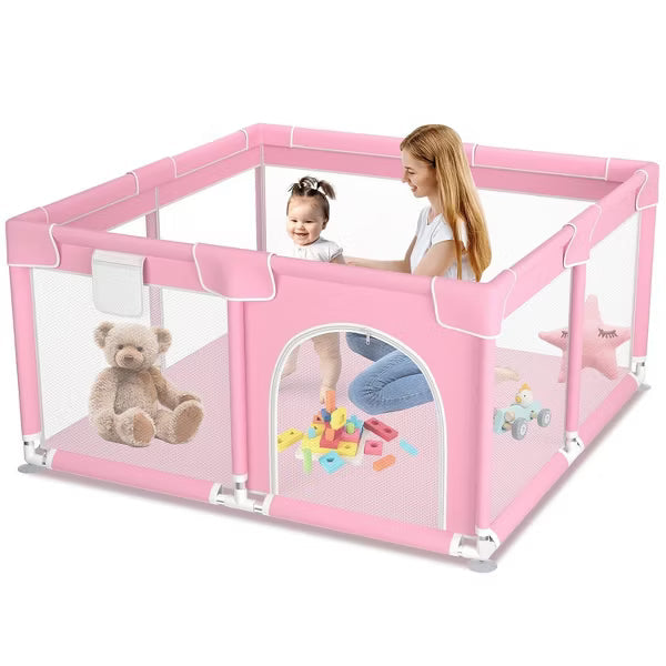 Kmaier Baby Playpen,Large Indoor and Outdoor Play Yards,360° Visibility,For Toddler-(Pink)