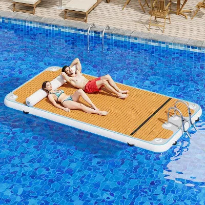 AMERLIFE Inflatable Floating Dock with Non-Slip Surface, Detachable Ladder