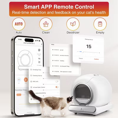 Smart Automatic Self-Cleaning Cat Litter Box, APP Control Covered Litter Box for Multiple Cats, Ultra Odor Control & Touch-Free Cleaning, White