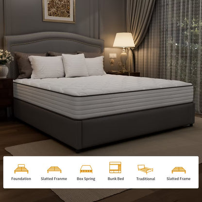 Swedrea Hybrid Mattress Breathable Medium Cooling Memory Foam Bed-in-a-Box White