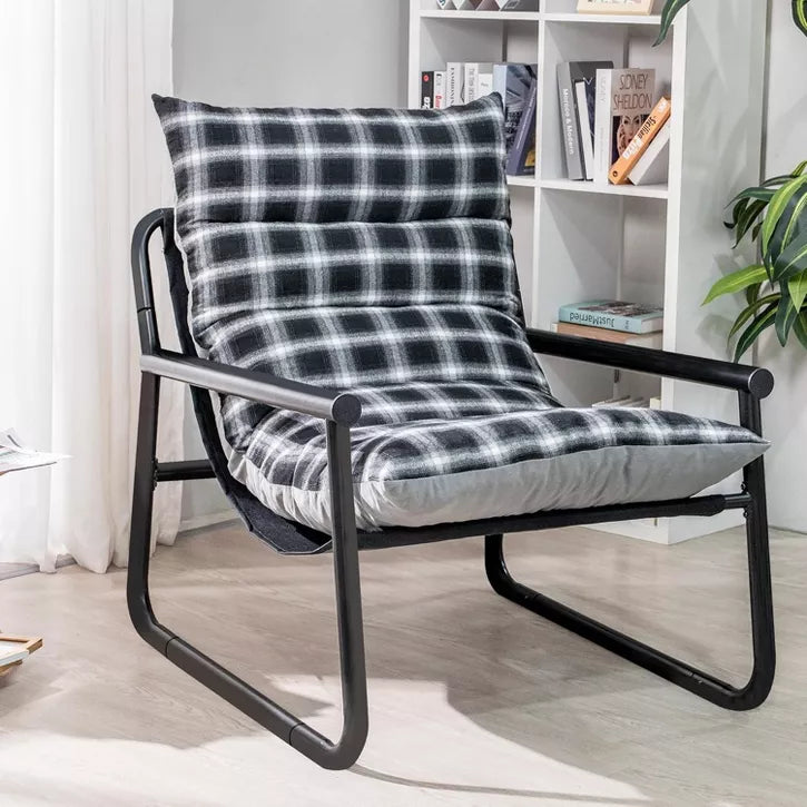 Hooseng Modern Accent Chair, Fluffy Living Room Chair with Removable Cushion, Armchair Chairs With Metal Frame for Bedroom Balcony Reading Room