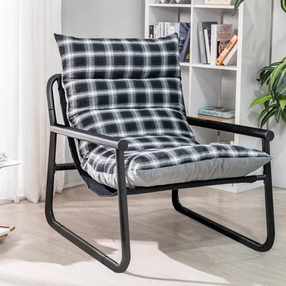 Hooseng Modern Accent Chair, Fluffy Living Room Chair with Removable Cushion, Armchair Chairs With Metal Frame for Bedroom Balcony Reading Room