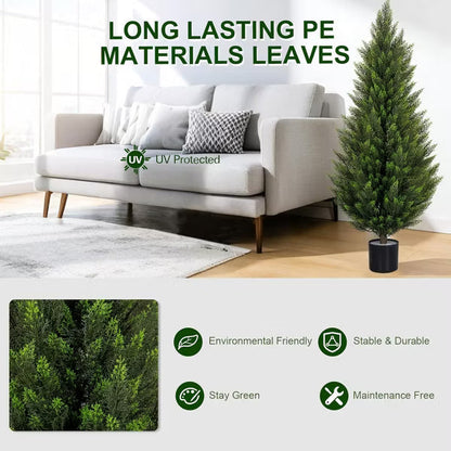 ROMSWI 2Pack 3-5ft Artificial Cedar Topiary Tree UV-Resistant, Commercial-Grade Wind-Proof Faux Pine for All-Season Porch & Entryway Decor Green 3-FT
