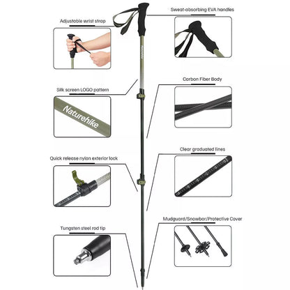 Naturehike Trekking Poles Carbon 169g 2-Piece Set Adjustable Ultra-Lightweight Hiking Sticks Unisex Walking Stick with Accessories for Outdoor