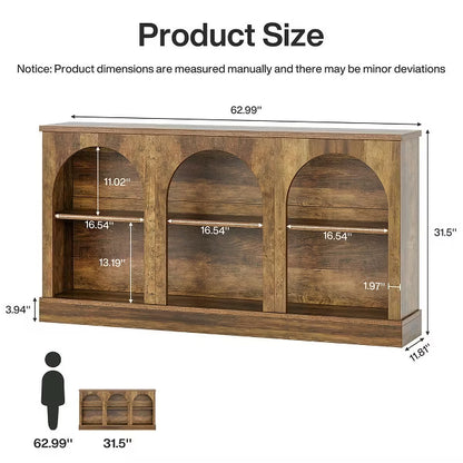 Resenkos Entryway Table, Console Sofa Table,63" Console Table, Farmhouse Entryway Table with 3 Tier Storage Brown