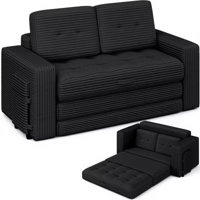 Bosmiller Pull Out Loveseat Boneless Couch,Sleeper Sofa, Folding Couch Bed with Pillow for Living Room Bedroom, Black