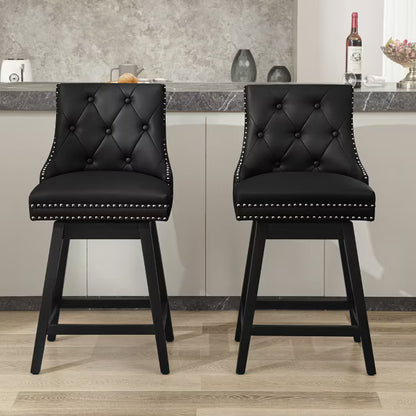 KERDOM Bar Stools with Backs, PU Leather Upholstered Counter Barstools with Solid Wood Legs for Kitchen Island, Black