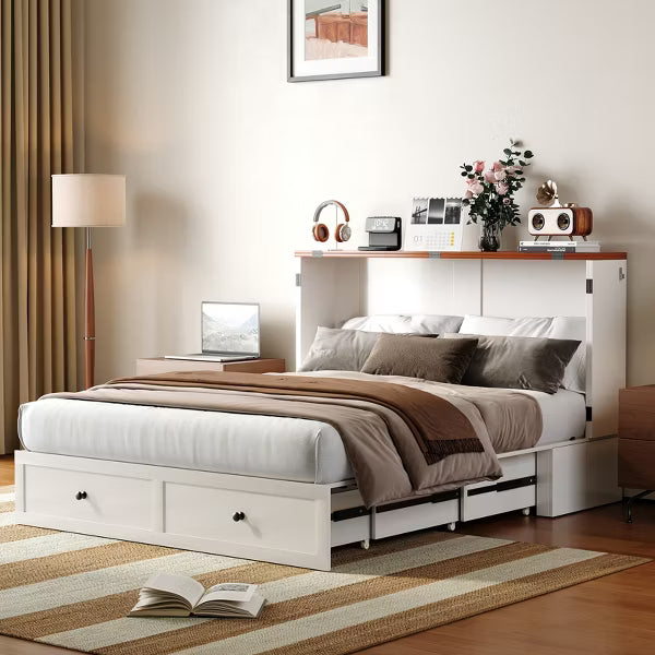 Mjkone Full/Queen Size Murphy Bed Chest with Mattress and Storage