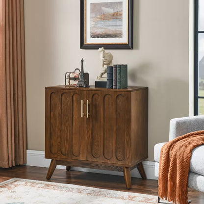 Mid-Century Modern Sideboard Cabinet with Fluted Doors, Adjustable Shelves & Solid Wood Legs, Storage Buffet for Living Room, Entryway