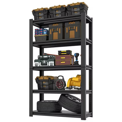 Munora 72"H Heavy Duty Garage Storage Shelving Unit, 5-Tier Adjustable Powder-Coated Metal Rack, 2500 lbs Capacity, Industrial Style,Black