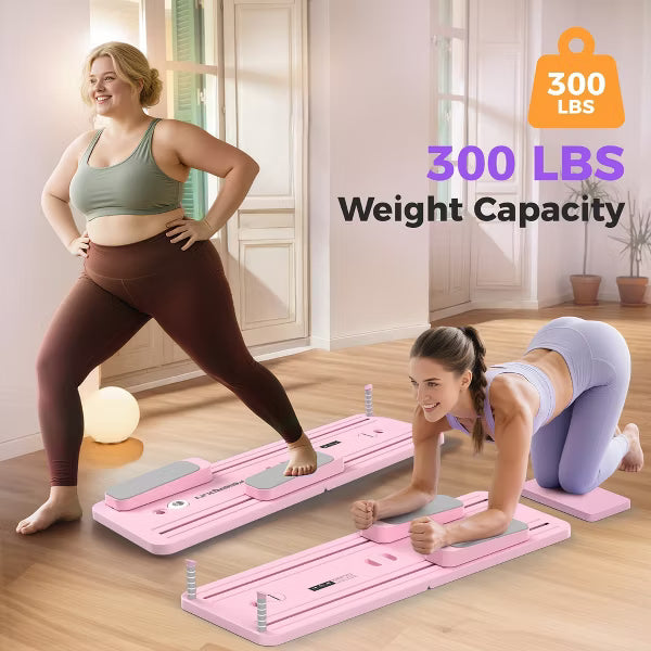 FEIERDUN 5 in 1 Folding Pilates Board, Pilates Reformer Set with 300 LBS Weight Capacity, Portable Home Pilates for Woman (Pink）