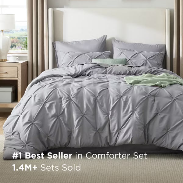 Bedsure Comforter Set – Solid Diamond Pintuck Design Bedding, GentleSoft™ Pintuck Bed Set Gift for Family, Pinch Pleat All Season Comforter with Sheet