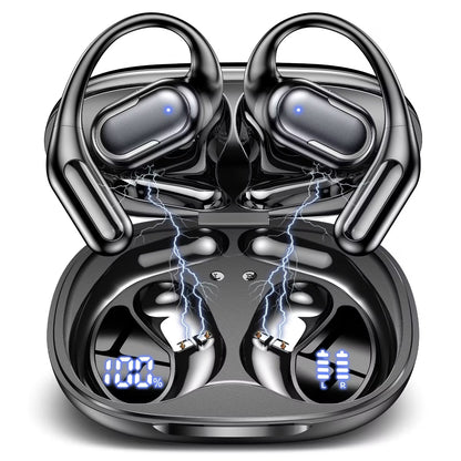 VEATOOL T5 Open Ear Headphones with Mic, Air Conduction Wireless Earbuds with LED Digital Display 40 Hrs Playtime,Clear Call ,Fast Charing,IPX7